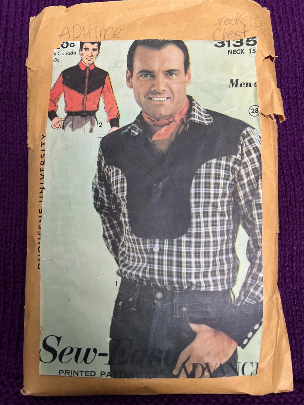Advance 3135 western shirt pattern chest 38 neck 15